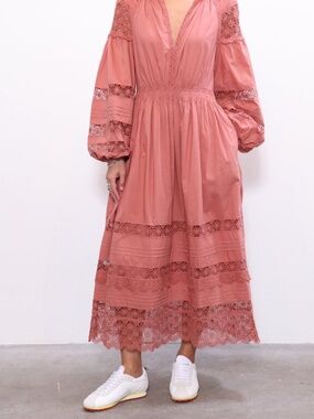 Ulla Johnson Uphelia Dress Intricate Crochet Lace Inserts Clay Color Size 4